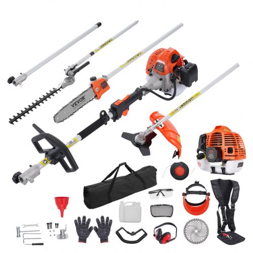 52CC 2-Stroke 6-in-1 Multi-Function Gas Trimmer - Hedge Trimmer, Weed Eater, Brush Cutter
