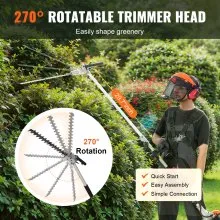 VEVOR 26CC 6-in-1 Multi-Functional Trimming Tools, Gas Hedge Trimmer, Weed Eater, String Trimmer, Brush Cutter, Edger, Pole Saw Chainsaw Pruner with Extension Pole