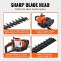 VEVOR gas hedge trimmer features a sharp blade head, protective guard, hardened gearbox, and safe blade cover.