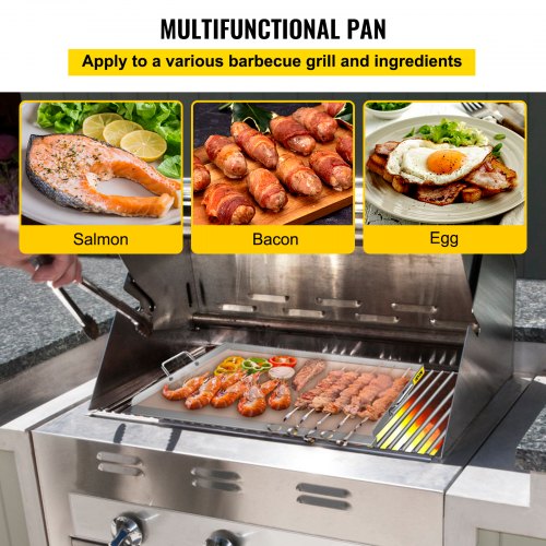 VEVOR Stainless Steel Griddle, 23\" x 16\" Griddle Flat Top Plate, Griddle for BBQ Charcoal/Gas Gril with 2 Handles, Rectangular Flat Top Grill with Extra Drain Hole for Tailgating and Parties