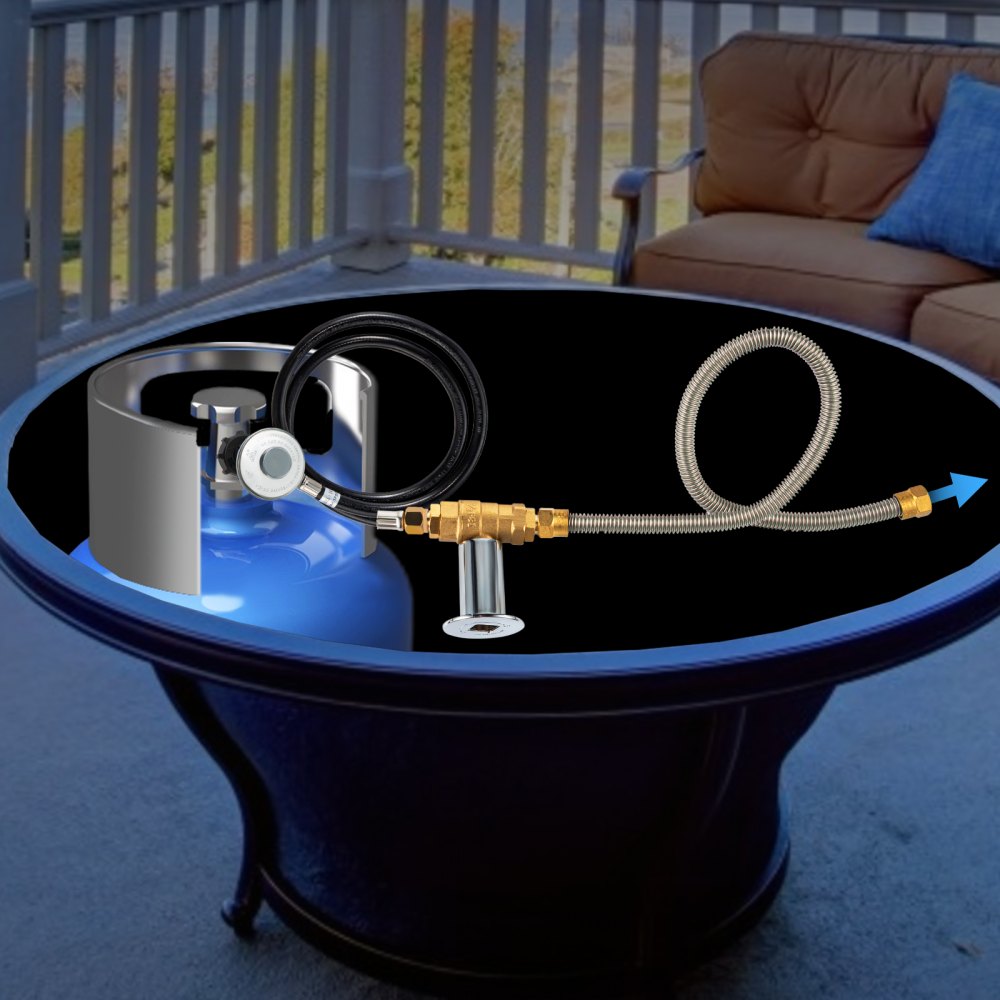 VEVOR Fire Pit Installation Kit, 90K BTU Max Propane Fire Pit Hose Kit, CSA Certified Propane Connection Kit, Gas Mixer Regulator with Stainless Steel Hose & Chrome Key Valve for Propane Connection