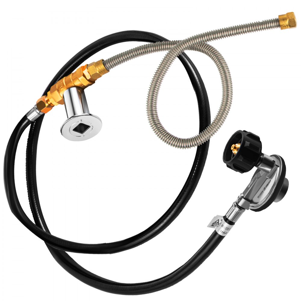 VEVOR Fire Pit Installation Kit, 90K BTU Max Propane Fire Pit Hose Kit, CSA Certified Propane Connection Kit, Gas Mixer Regulator with Stainless Steel Hose & Chrome Key Valve for Propane Connection