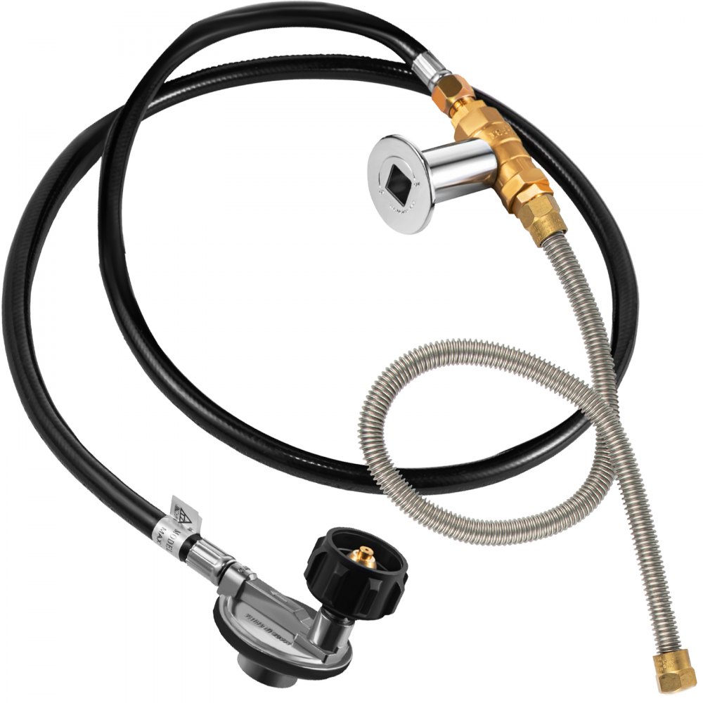 VEVOR Fire Pit Installation Kit, 90K BTU Max Propane Fire Pit Hose Kit, CSA Certified Propane Connection Kit, Gas Mixer Regulator with Stainless Steel Hose & Chrome Key Valve for Propane Connection