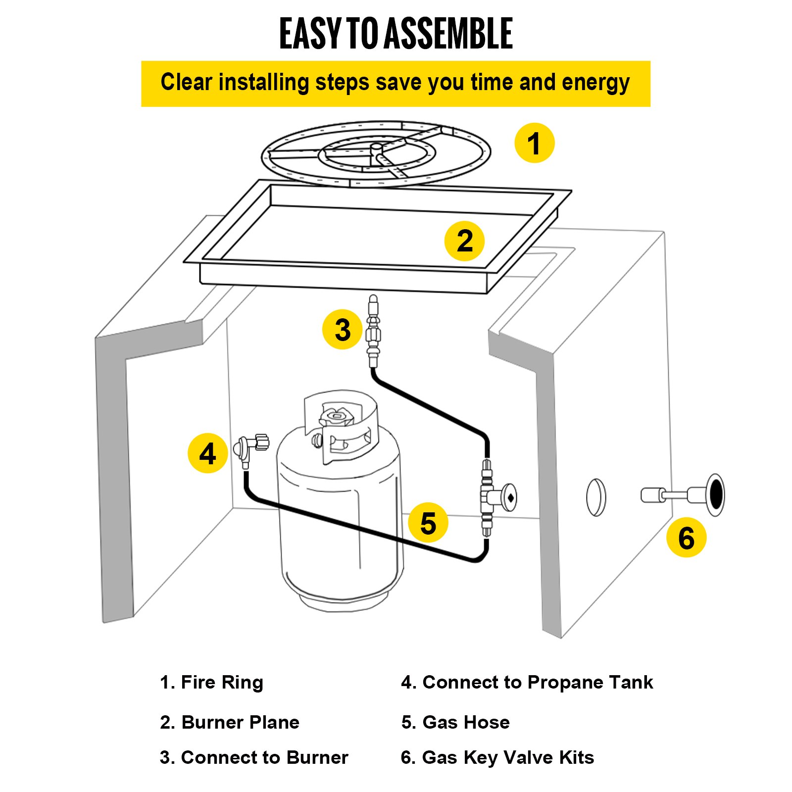 VEVOR Fire Pit Installation Kit, 90K BTU Max Propane Fire Pit Hose Kit, CSA Certified Propane Connection Kit, Gas Mixer Regulator with Stainless Steel Hose & Chrome Key Valve for Propane Connection