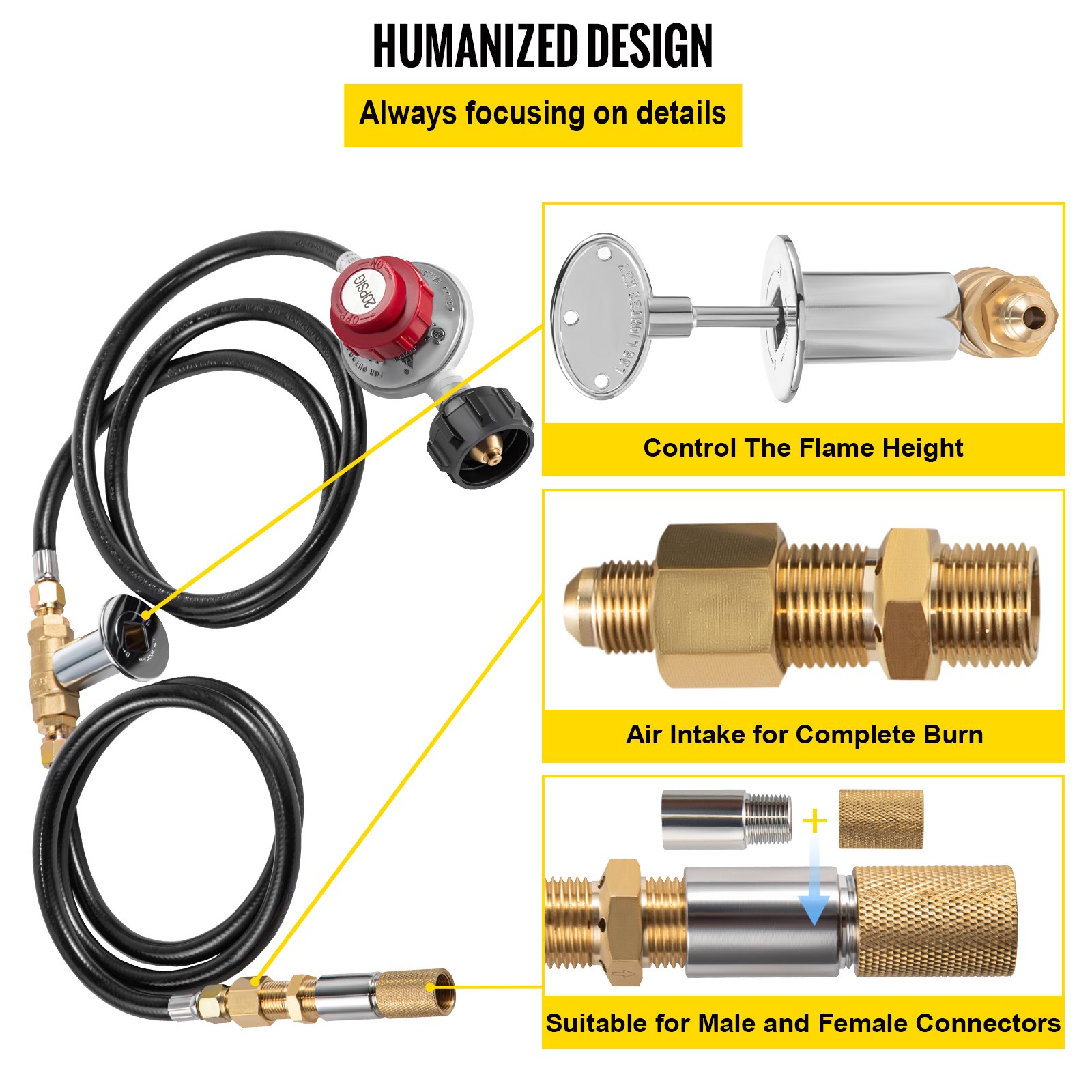 VEVOR Fire Pit Installation Kit, 300K BTU Max Propane Fire Pit Hose Kit, CSA Certified Propane Connection Kit, with 1/2" Chrome Key Valve and 0-20PSI Gas Pressure Regulator for Propane Connection