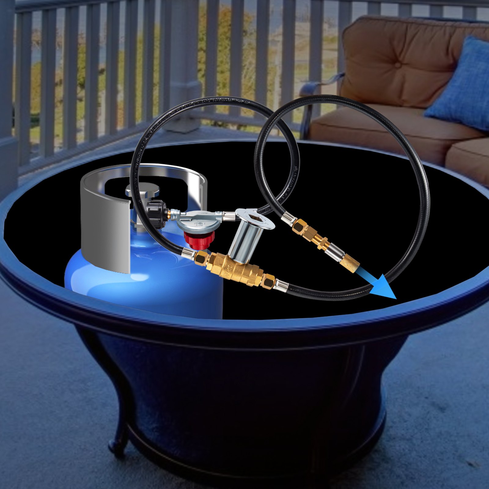 VEVOR Fire Pit Installation Kit, 300K BTU Max Propane Fire Pit Hose Kit, CSA Certified Propane Connection Kit, with 1/2" Chrome Key Valve and 0-20PSI Gas Pressure Regulator for Propane Connection