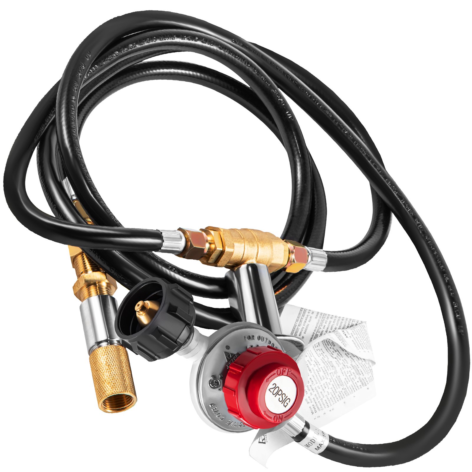 VEVOR Fire Pit Installation Kit, 300K BTU Max Propane Fire Pit Hose Kit, CSA Certified Propane Connection Kit, with 1/2" Chrome Key Valve and 0-20PSI Gas Pressure Regulator for Propane Connection