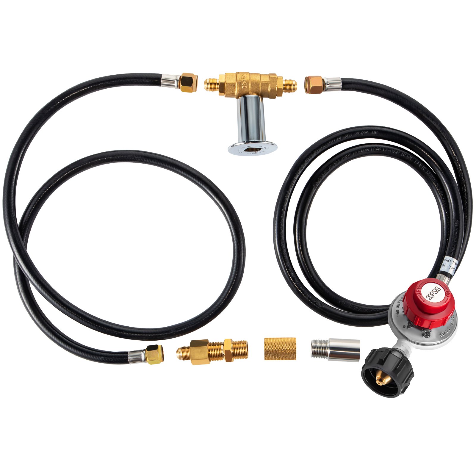 VEVOR Fire Pit Installation Kit, 300K BTU Max Propane Fire Pit Hose Kit, CSA Certified Propane Connection Kit, with 1/2" Chrome Key Valve and 0-20PSI Gas Pressure Regulator for Propane Connection