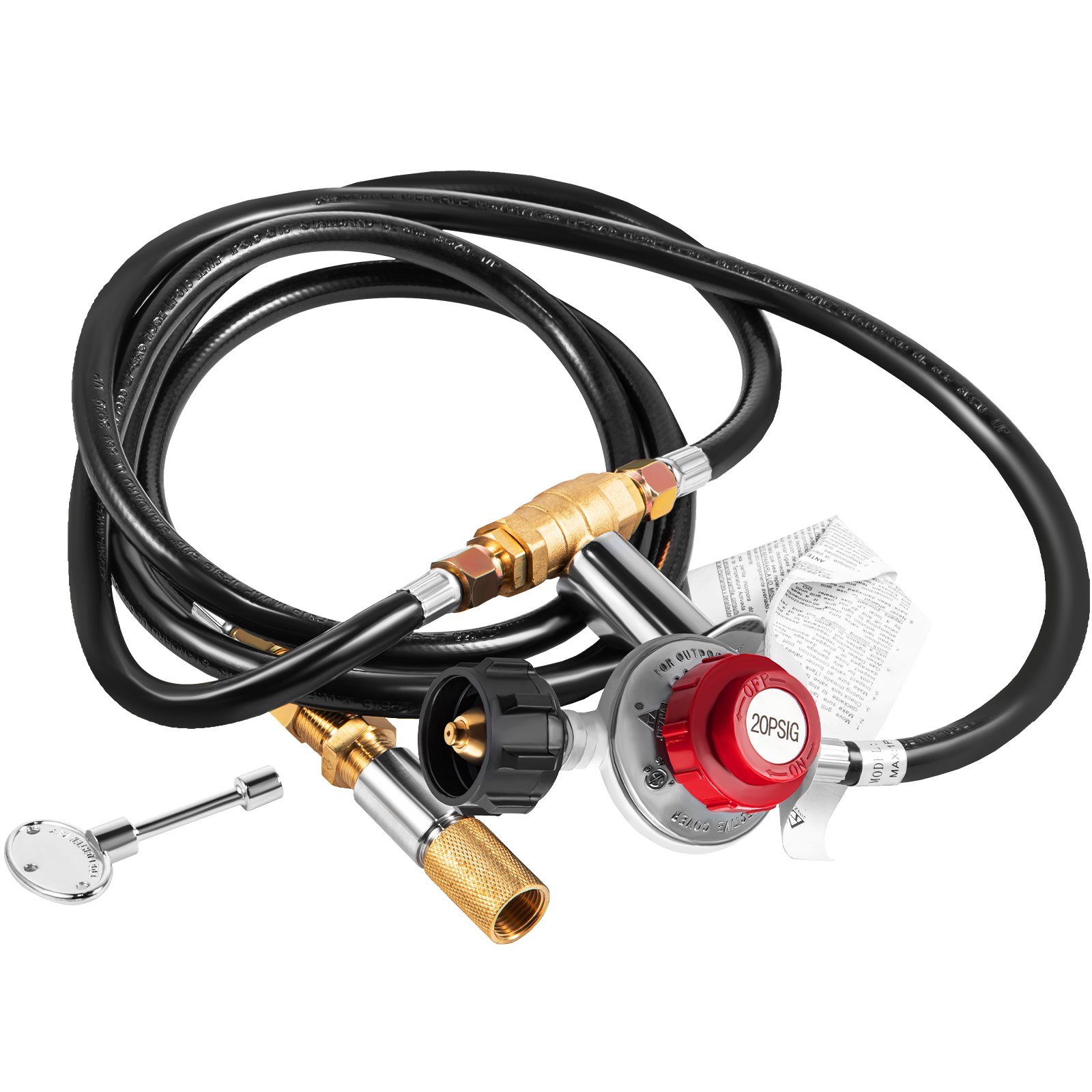 VEVOR Fire Pit Installation Kit, 300K BTU Max Propane Fire Pit Hose Kit, CSA Certified Propane Connection Kit, with 1/2" Chrome Key Valve and 0-20PSI Gas Pressure Regulator for Propane Connection