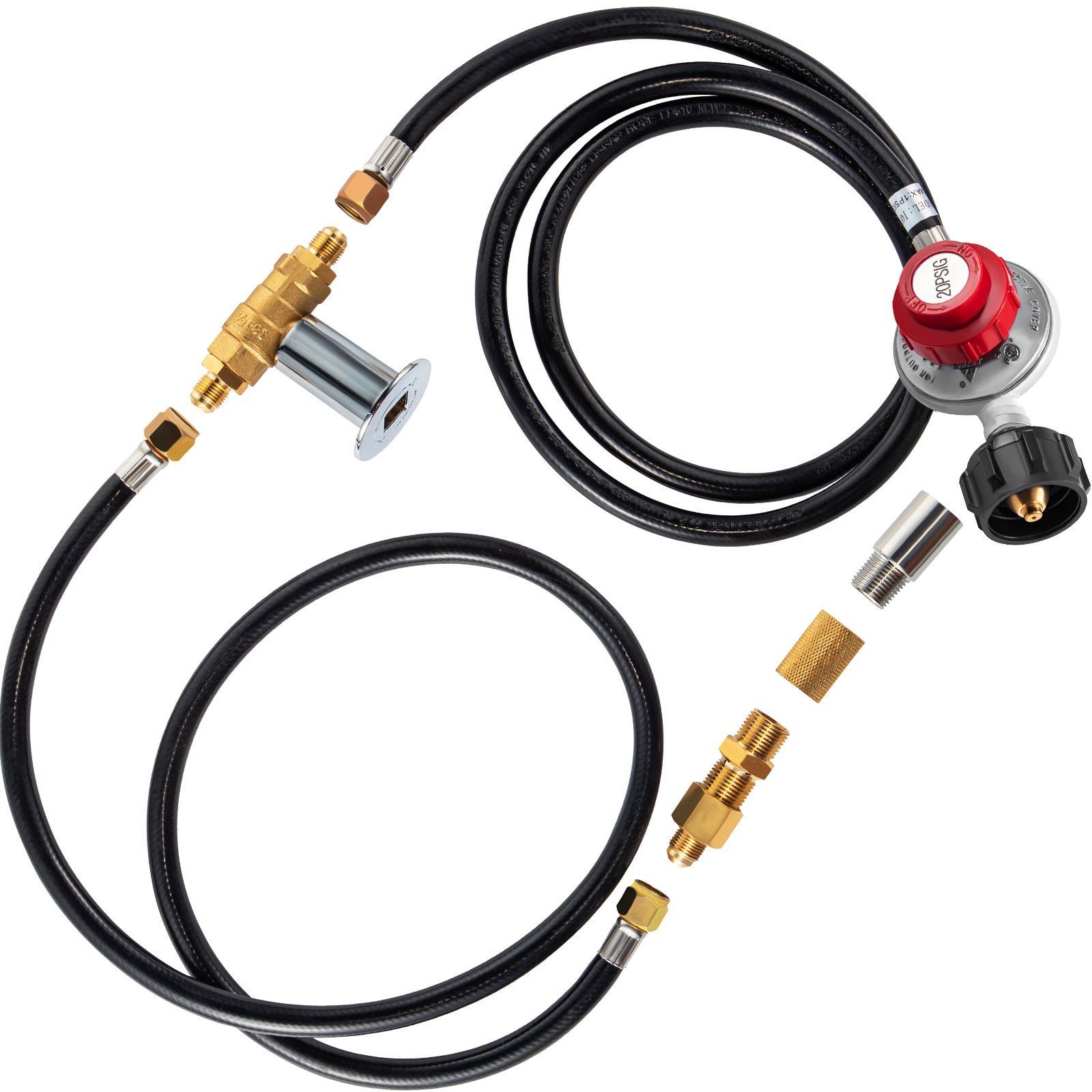 VEVOR Fire Pit Installation Kit, 300K BTU Max Propane Fire Pit Hose Kit, CSA Certified Propane Connection Kit, with 1/2" Chrome Key Valve and 0-20PSI Gas Pressure Regulator for Propane Connection