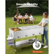 4-Pan Commercial Propane Steam Table Food Warmer with 4 Temp Control Knobs