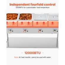 4-Pan Commercial Propane Steam Table Food Warmer with 4 Temp Control Knobs