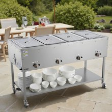 4-Pan Commercial Propane Steam Table Food Warmer with 4 Temp Control Knobs