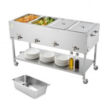 4-Pan Commercial Propane Steam Table Food Warmer with 4 Temp Control Knobs