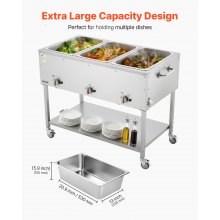 3-Pan Commercial Propane Steam Table Food Warmer with 3 Temp Control Knobs