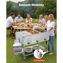 3-Pan Commercial Propane Steam Table Food Warmer with 3 Temp Control Knobs