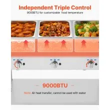 3-Pan Commercial Propane Steam Table Food Warmer with 3 Temp Control Knobs