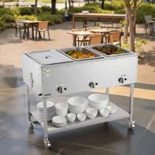 3-Pan Commercial Propane Steam Table Food Warmer with 3 Temp Control Knobs