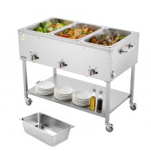 3-Pan Commercial Propane Steam Table Food Warmer with 3 Temp Control Knobs