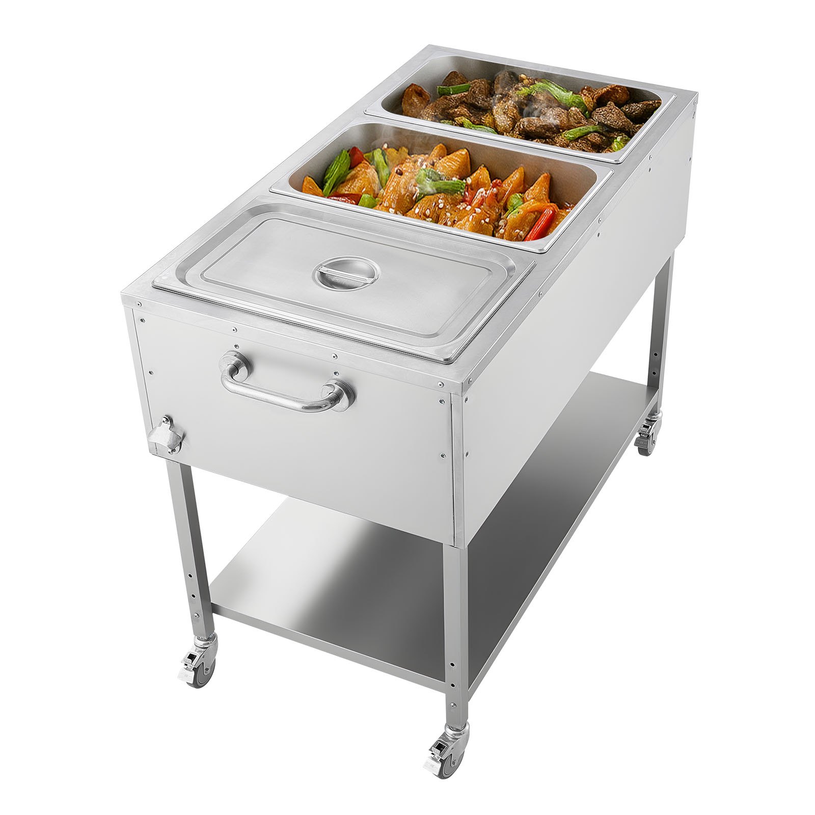 VEVOR 3-Pan Commercial Propane Steam Table, LP Gas Outdoor Soup Warmer with Drain Valve and 3" Wheels, Stainless Steel Propane Food Warmer with Independent Temp Control, for Restaurant Outdoor Camping