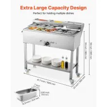 Commercial Propane Steam Table Food Warmer 5 Food Pans & 3 Condiment Pans