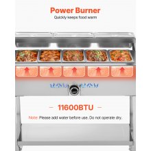 Commercial Propane Steam Table Food Warmer 5 Food Pans & 3 Condiment Pans