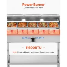 Commercial Propane Steam Table Food Warmer 5 Food Pans & 3 Condiment Pans