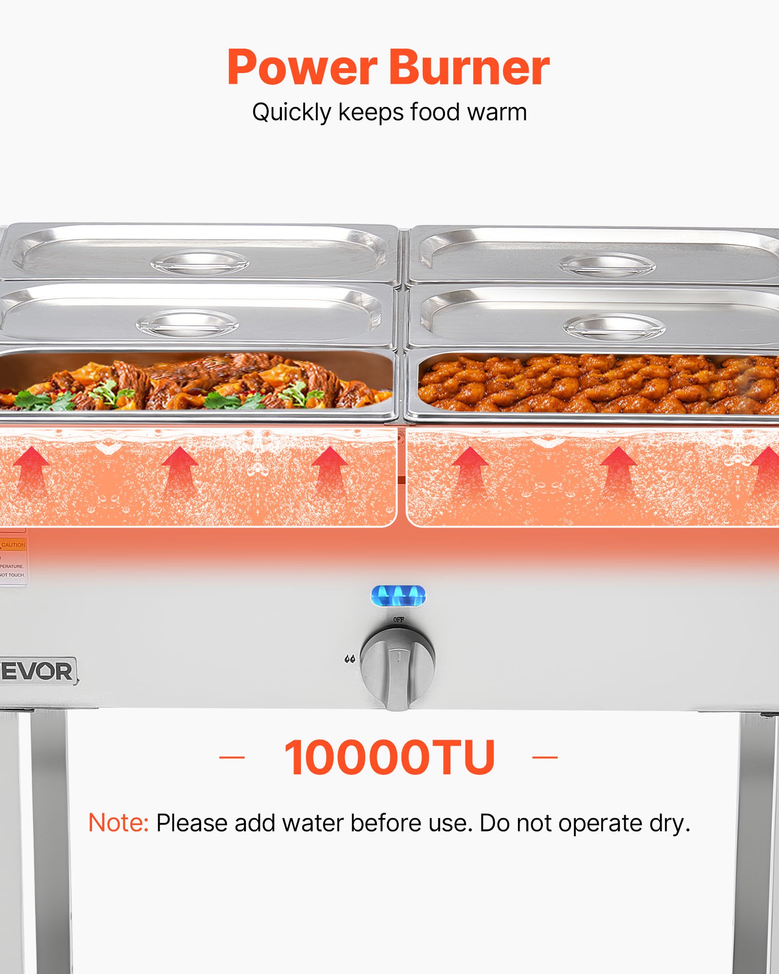 VEVOR 6-Pan Commercial Propane Steam Table, LP Gas Outdoor Soup Warmer with Drain Valve and 3" Wheels, Stainless Steel Propane Food Warmer with Adjustable Temperature, for Restaurant Outdoor Camping