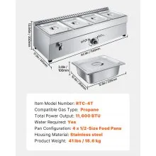 Commercial Propane Steam Table 4-Pan Outdoor Food Warmer Stainless Steel