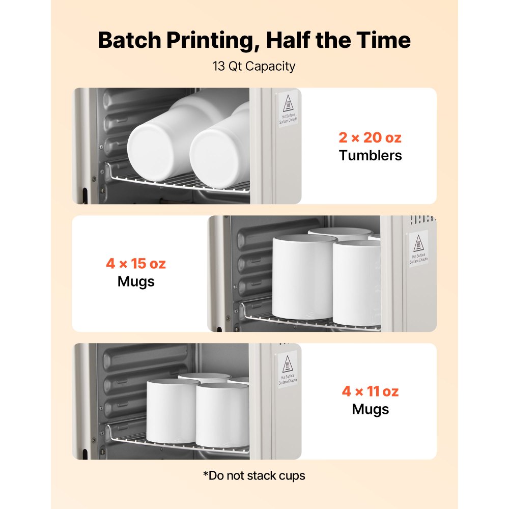 VEVOR Sublimation Oven Machine, 13 Qt, Fits 20oz Tumblers, with 1 Heat Air Gun, 50 Shrink Films, 1 Tape and 2 Heat Gloves, Oven for Sublimation Blank Tumblers, Mugs, Bowls, Off-White