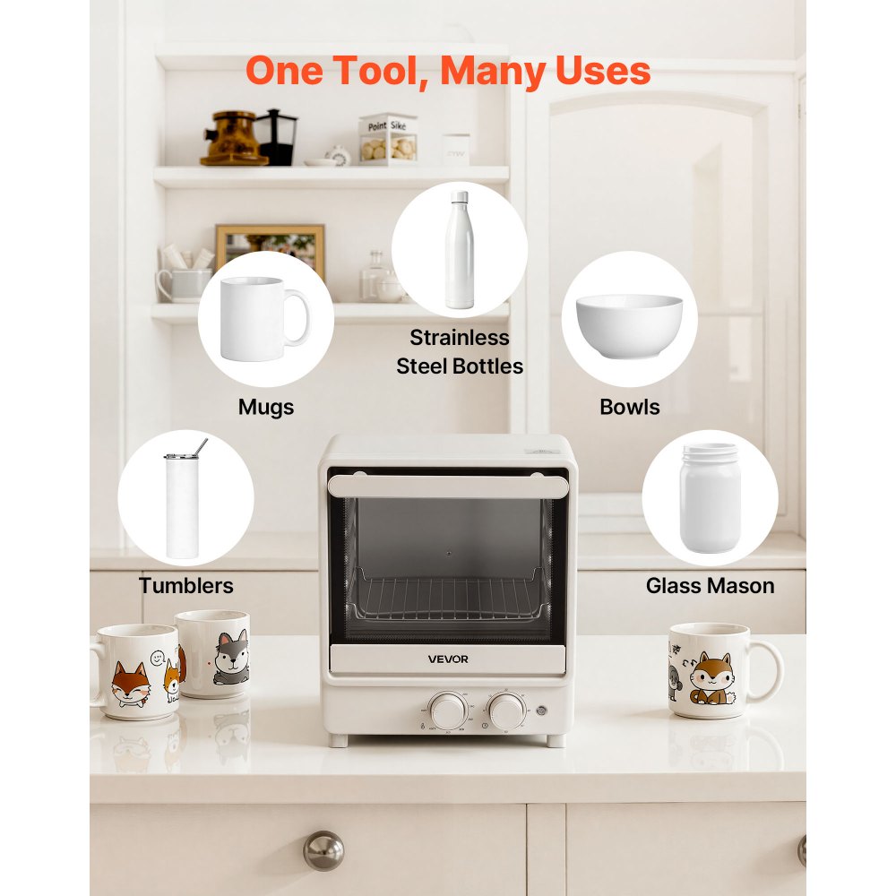 VEVOR Sublimation Oven Machine, 13 Qt, Fits 20oz Tumblers, with 1 Heat Air Gun, 50 Shrink Films, 1 Tape and 2 Heat Gloves, Oven for Sublimation Blank Tumblers, Mugs, Bowls, Off-White