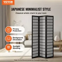 VEVOR Room Divider Japanese Wall Divider 3 Panel Screen for Room Separation
