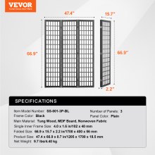 VEVOR Room Divider, 3 Panel Japanese Room Divider, Wood Folding Privacy Screen Indoor, Japanese Partition Dividers Portable Decoration Screens, for Room Separation Home Office Restaurant & Bedroom