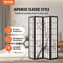 VEVOR Room Divider, 4 Panel Japanese Room Divider Screen, Wood Folding Privacy Screen Indoor, Japanese Partition Portable Decoration Dividers, for Room Separation Home Office Restaurant & Bedroom