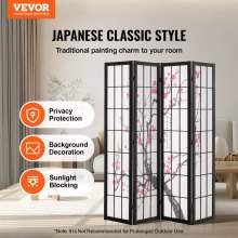 VEVOR Room Divider Japanese Room Screen Divider 4 Panel for Room Separation