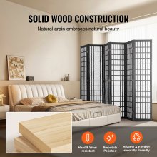 VEVOR Room Divider, 6 Panel Japanese Room Divider, Folding Privacy Screen Indoor, Portable Partition Dividers and Decoration Screens, for Room Separation, Home, Office, Restaurant & Bedroom (Black)