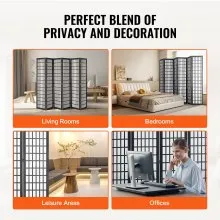 VEVOR Room Divider, 6 Panel Japanese Room Divider, Folding Privacy Screen Indoor, Portable Partition Dividers and Decoration Screens, for Room Separation, Home, Office, Restaurant & Bedroom (Black)