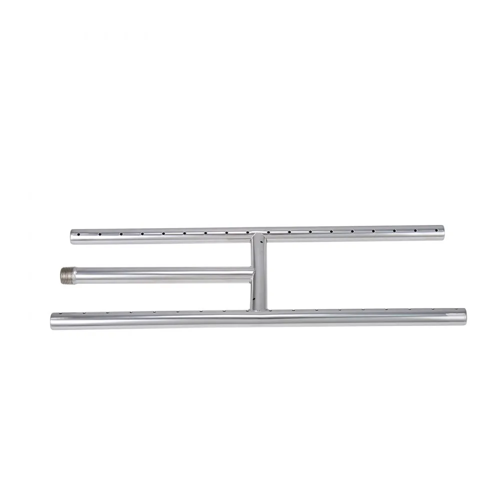 stainless steel VEVOR fire pit pan with dual burner tubes and connection point.
