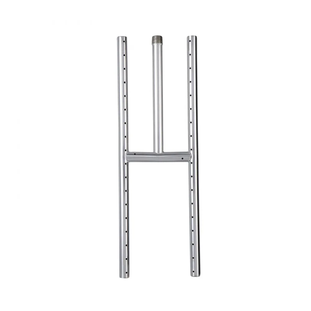 stainless steel h-burner for VEVOR fire pit pan, with threaded gas connector.