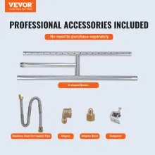 VEVOR 6 x 18 inch Drop-in Fire Pit Pan, Rectangular Stainless Steel Fire Pit Burner, Natural & Propane Gas Fire Pan H-Burner 90,000 BTU for Indoor or Outdoor Use