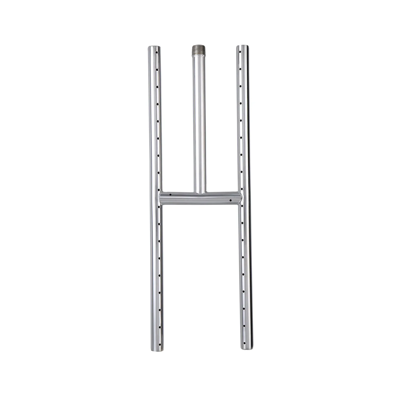stainless steel h-burner for VEVOR fire pit pan, with threaded gas connector.