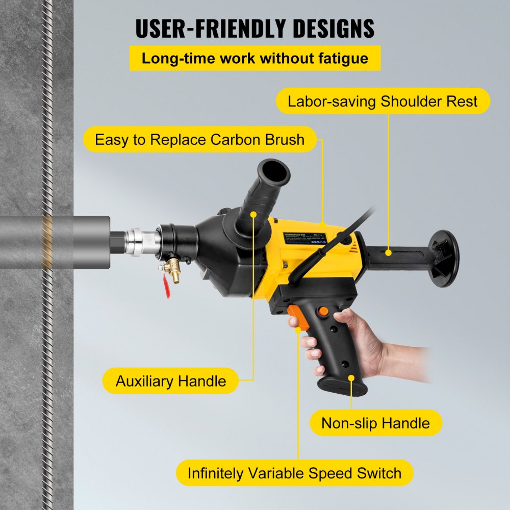 VEVOR Diamond Core Drill, 1800W 4'/110 mm, 1700RPM Variable Speed Core Drill Rig with Portable Case, Handheld Drilling Machine for Porcelain Ceramic Tile, Marble Brick