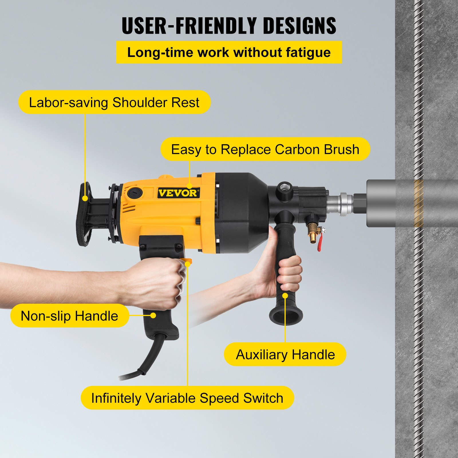 VEVOR 160MM Diamond Core Drilling Machine 2180W Diamond Percussion Core Drill Wet & Dry Handheld Diamond Core Drill Heavy Duty for Diamond Concrete Drilling