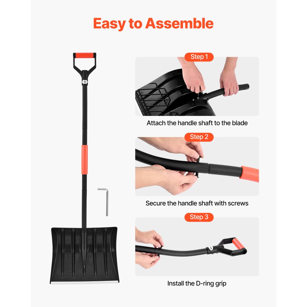 VEVOR Snow Shovel for Driveway, 42cm Wide Snow Shovel with D-shaped Handles & Aluminum Blade, Large Capacity Snowplow Shovels, Lightweight Snows Removal Tool for Garden Car Camping Outdoors