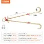 VEVOR G80 V Bridle Chain, 5/16" x 2' Towing Chain Bridle with 15" J Hooks and Grab Hooks, Heavy Duty Transport Tow Chain Bridle with 10800 lbs Safe Working Load for Flatbed Truck Wrecker Recovery