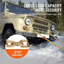 VEVOR G80 V Bridle Chain, 5/16" x 2' Towing Chain Bridle with 15" J Hooks and Grab Hooks, Heavy Duty Transport Tow Chain Bridle with 10800 lbs Safe Working Load for Flatbed Truck Wrecker Recovery