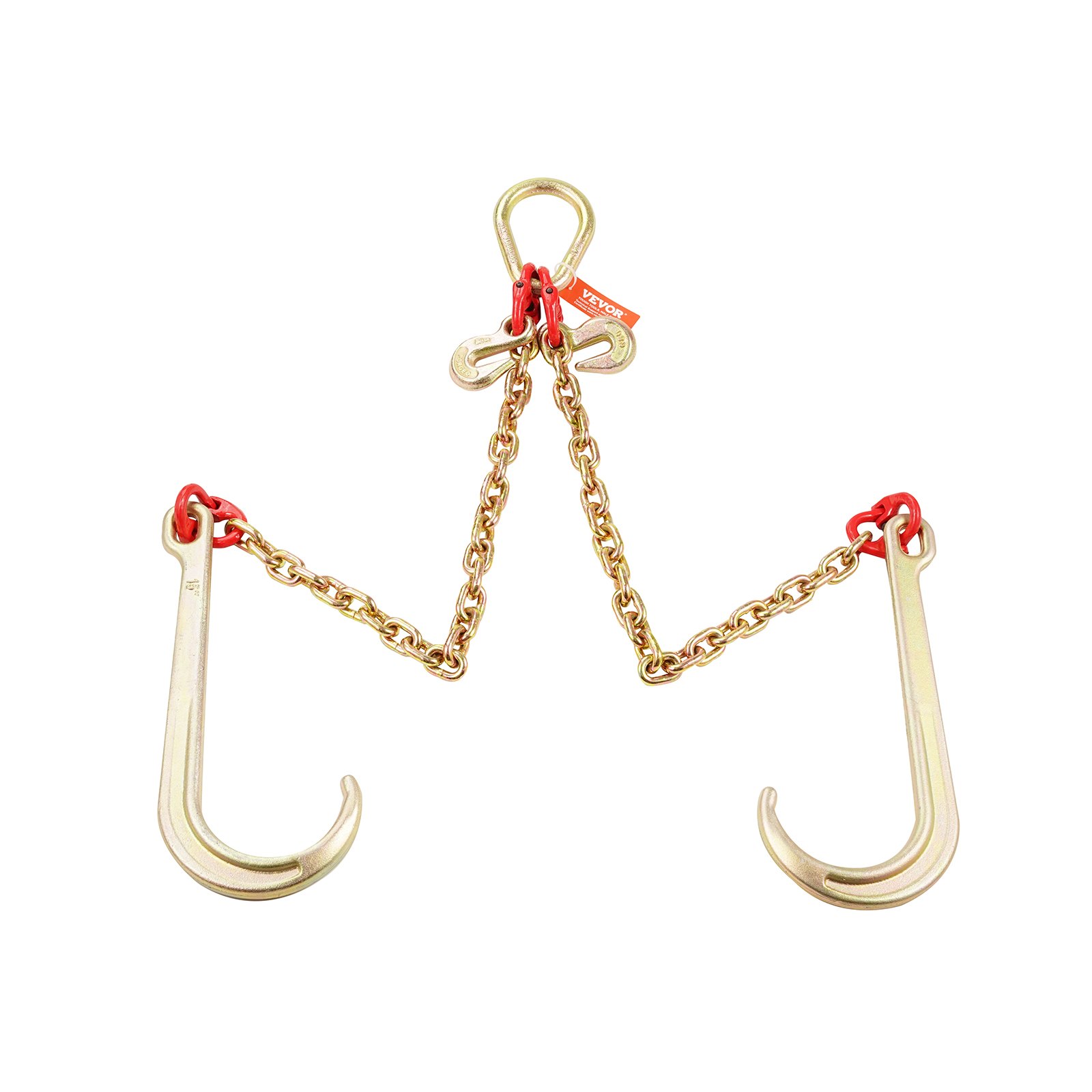 VEVOR G80 V Bridle Chain, 5/16" x 2' Towing Chain Bridle with 15" J Hooks and Grab Hooks, Heavy Duty Transport Tow Chain Bridle with 10800 lbs Safe Working Load for Flatbed Truck Wrecker Recovery