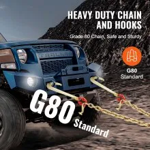 VEVOR 3/8"x2' G80 Tow Chain J Hook V-Chain Bridle Grab & T Hook Wrecker 15600lbs