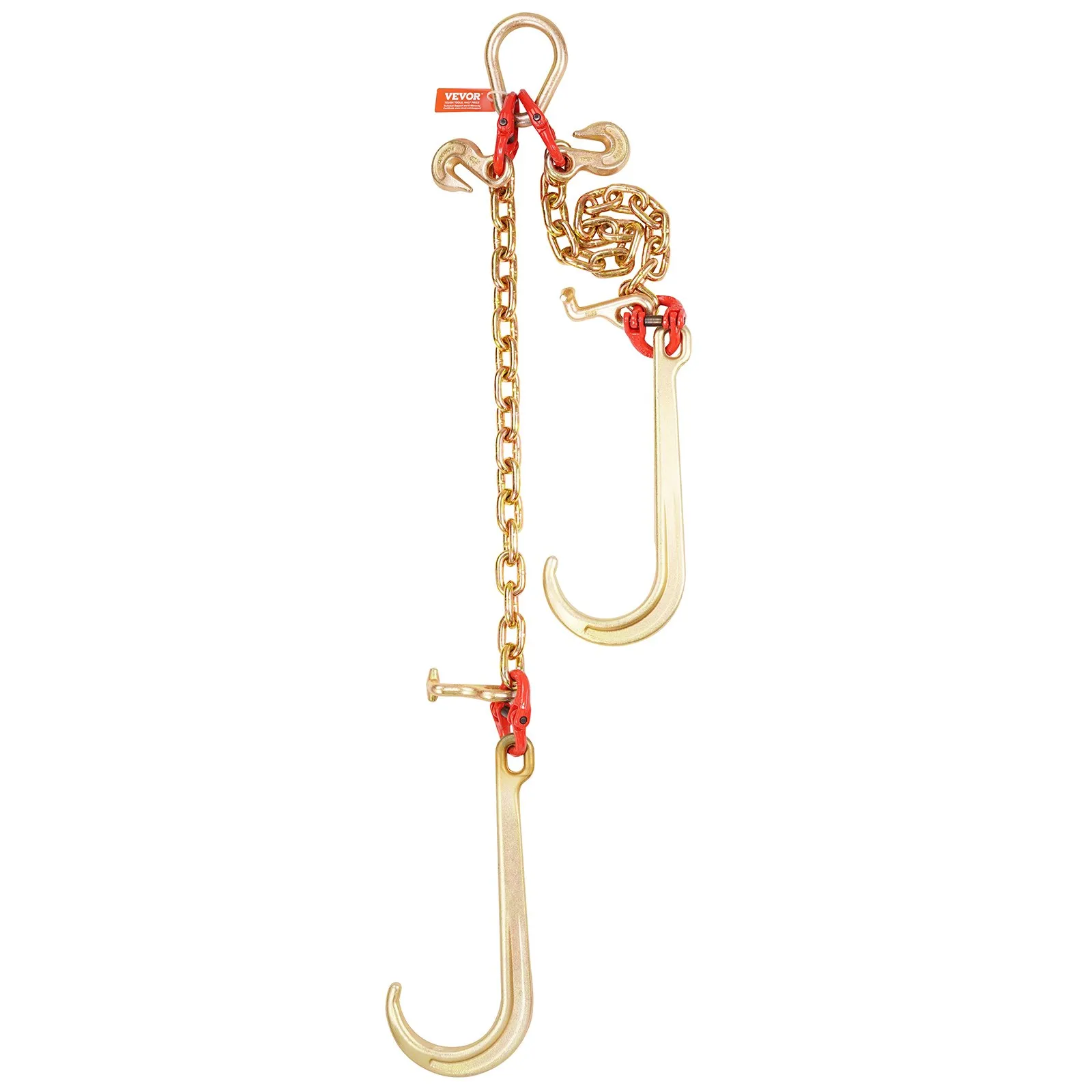 VEVOR 3/8"x2' G80 Tow Chain J Hook V-Chain Bridle Grab & T Hook Wrecker 15600lbs