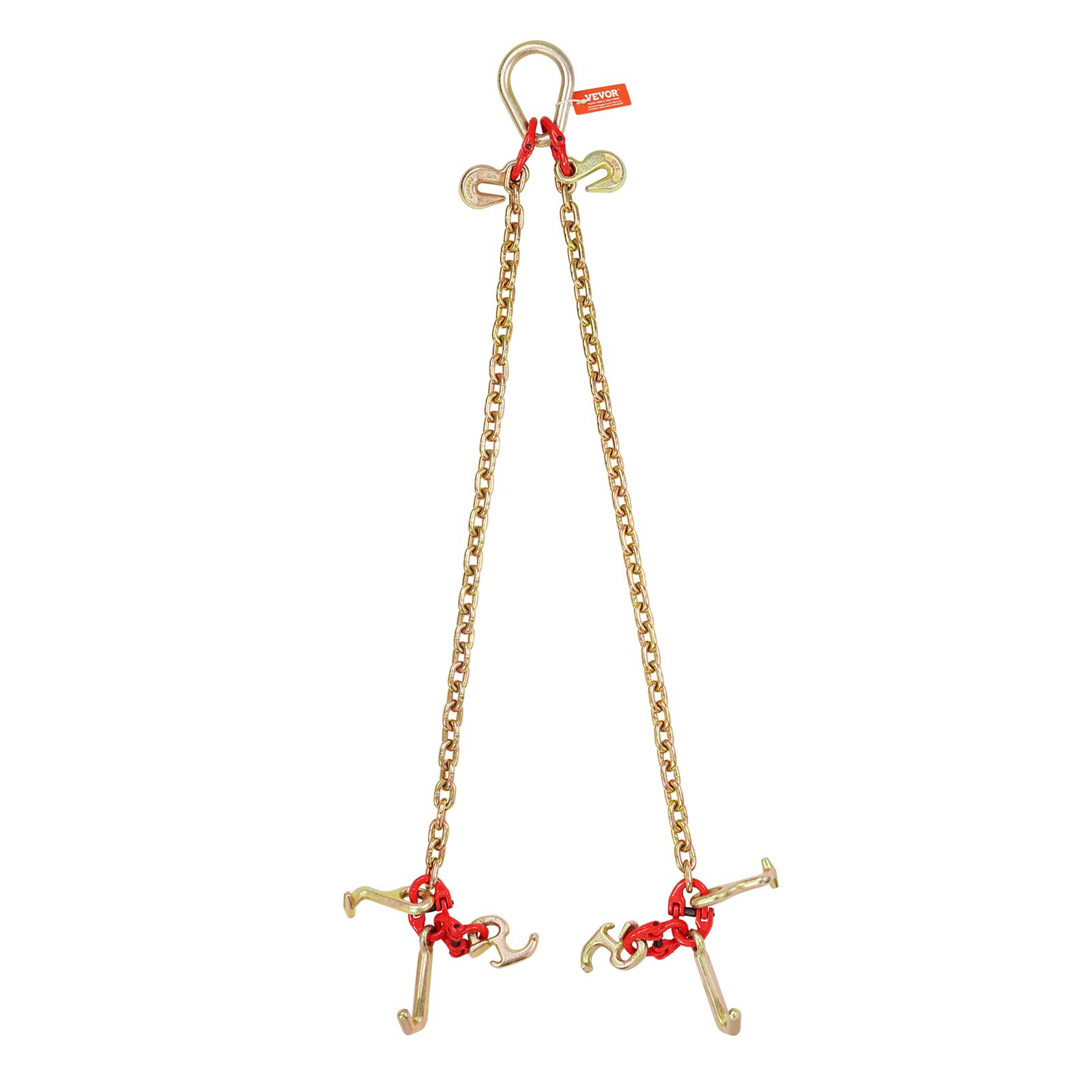 VEVOR G80 V Bridle Chain, 5/16" x 3' Towing Chain Bridle with R Hooks, T Hooks, J Hooks and Grab Hooks, Transport Tow Chain Bridle with 10800 lbs Safe Working Load for Flatbed Truck Wrecker Recovery